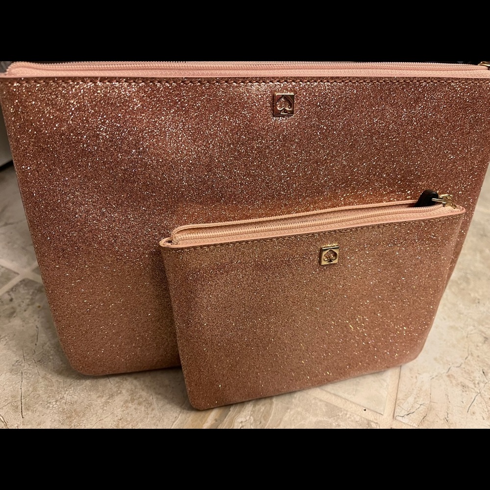 Kate Spade Rose Gold Glitter Pouches Pair